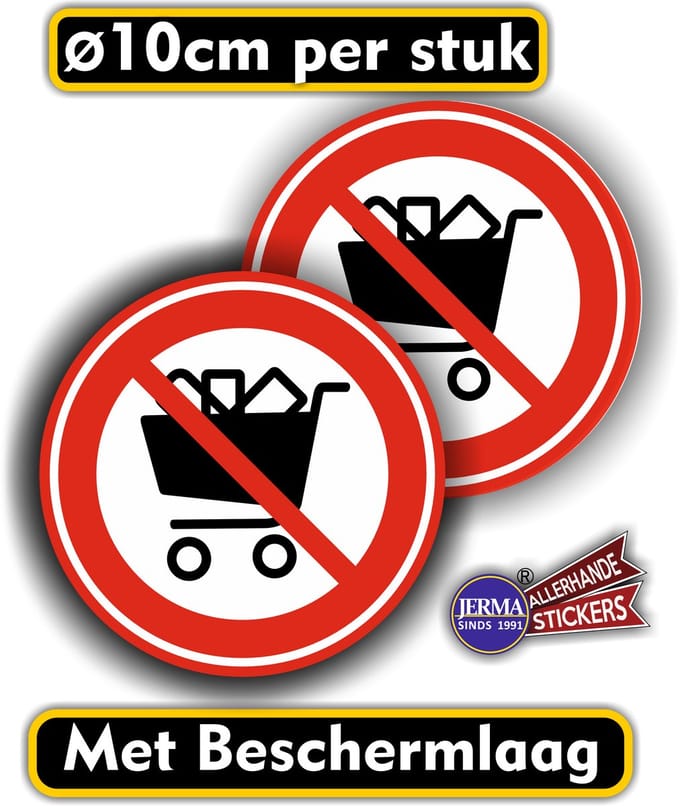 Jerma - Winkelwagens verboden - Sticker - set 2 st - Ø 10 cm - Weerbestendig - Zelfklevend