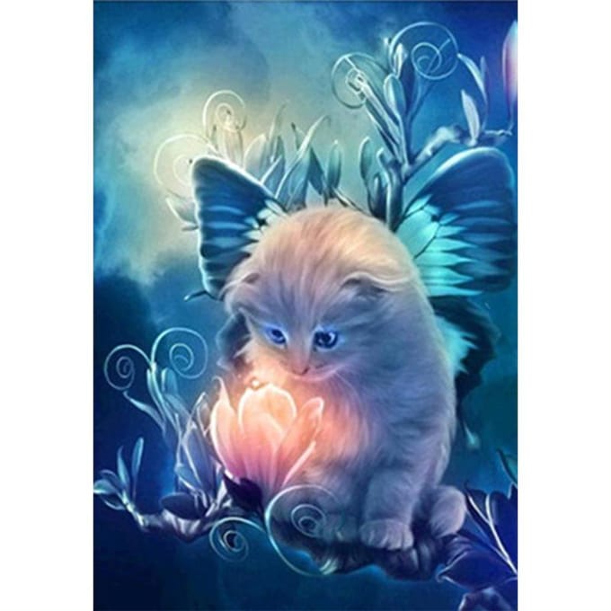 Peinture Diamant Fleur et Chat Image Diamant 5D Bricolage Mosaïque Strass Décoration de Maison 20X30CM blue