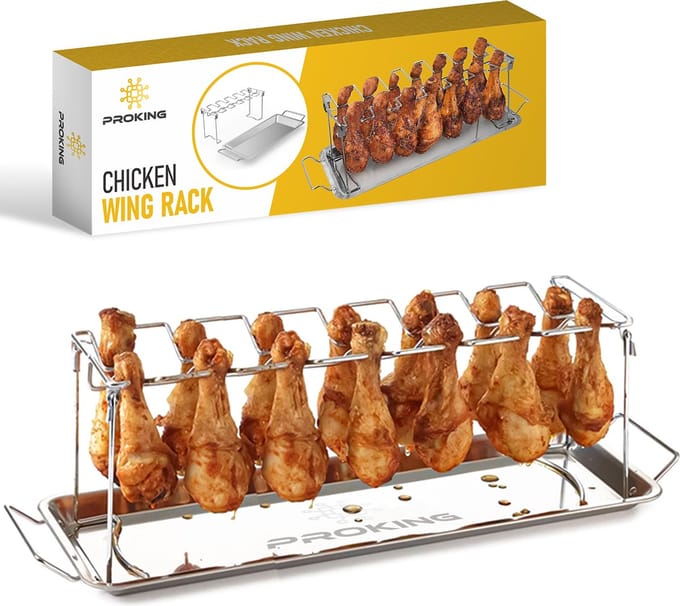 PROKING Kippenvleugelhouder – BBQ Accessoires – BBQ Kiphouder –Kiphouder Oven – Inclusief Opvangbakje – RVS