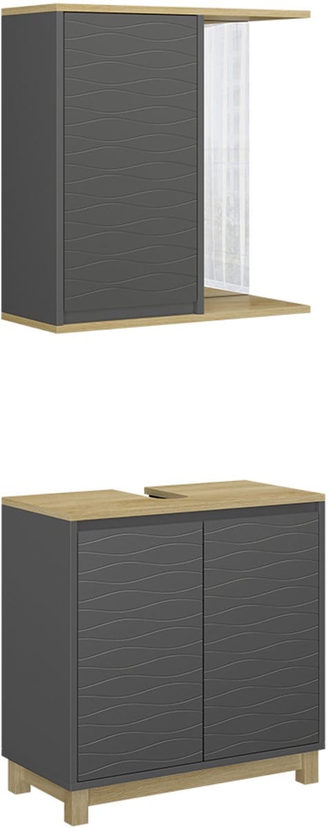 Vicco Badkamermeubelset Livia, Antraciet/Eiken, 2-delig