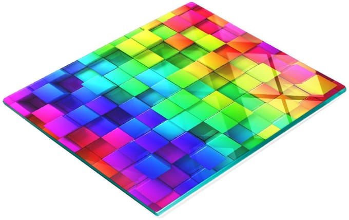 Decoratieve snijplank van gehard glas, gekleurde vakjes, 60x52 cm