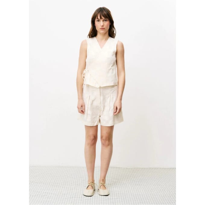FRNCH Novalie short linnen met structuur beige