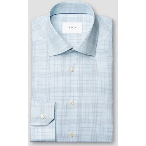 Eton Overhemd Multi Check Organic Cotton Twill Licht Blauw / male