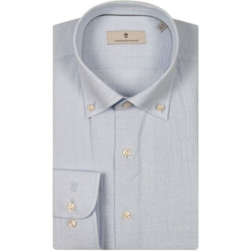 Thomas Maine Overhemd Torino Button-Down Seersucker Licht Blauw / male