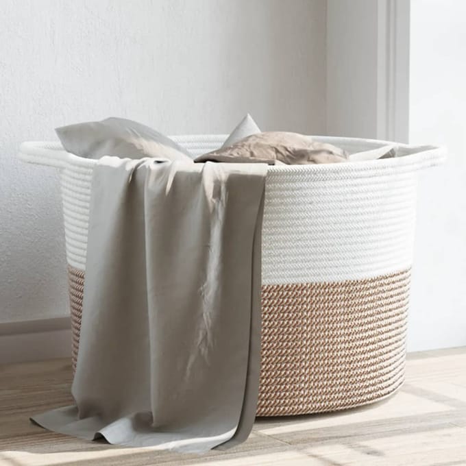 vidaXL - Wasmand - Ø - 55x36 - cm - katoen - bruin - en - wit