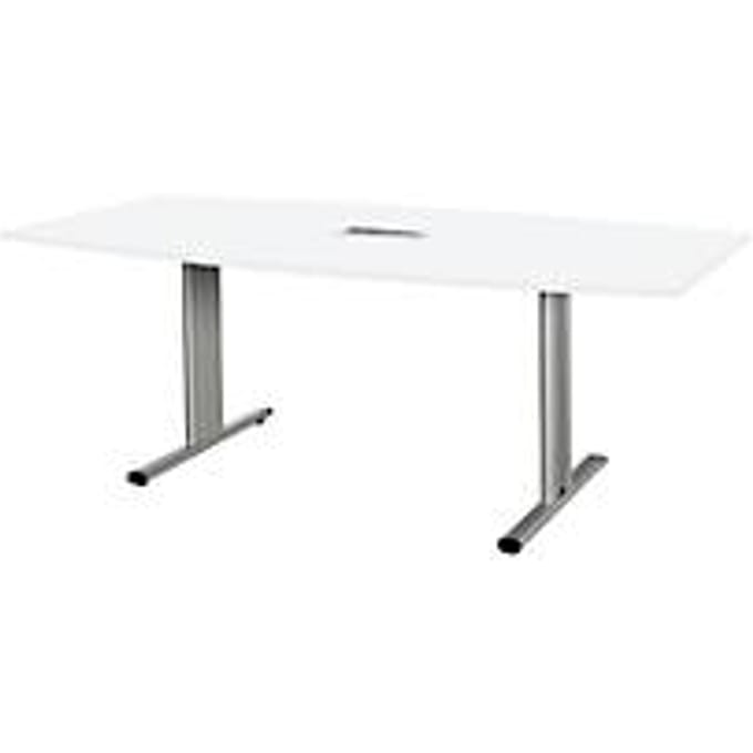 Schäfer Shop Select Vergadertafel Planova, bootvorm incl. netbox, 2000 x 1000/800 mm, wit, accentlijst blank aluminium