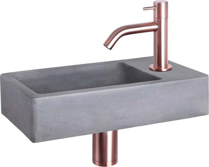 Differnz Force Fonteinset - Beton donkergrijs - Kraan gebogen rood koper - 40 x 22 x 8 cm
