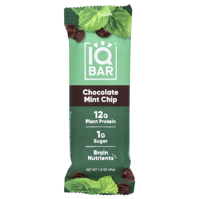 IQBAR, Plantaardige Eiwitreep, Chocolade Munt Chip, 12 Repen, 45g (1,6 oz) Elk