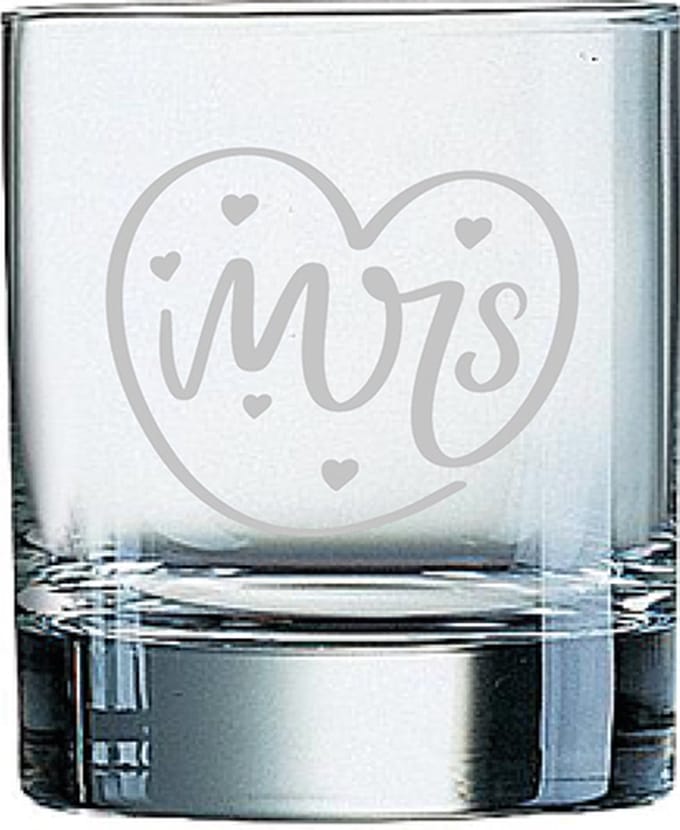 Gegraveerde Whiskeyglas 20cl Mrs. In hartje