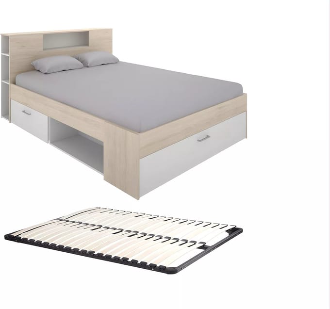 Vente-unique Bedframe hout natuurlijk licht, wit 140 x 190 cm