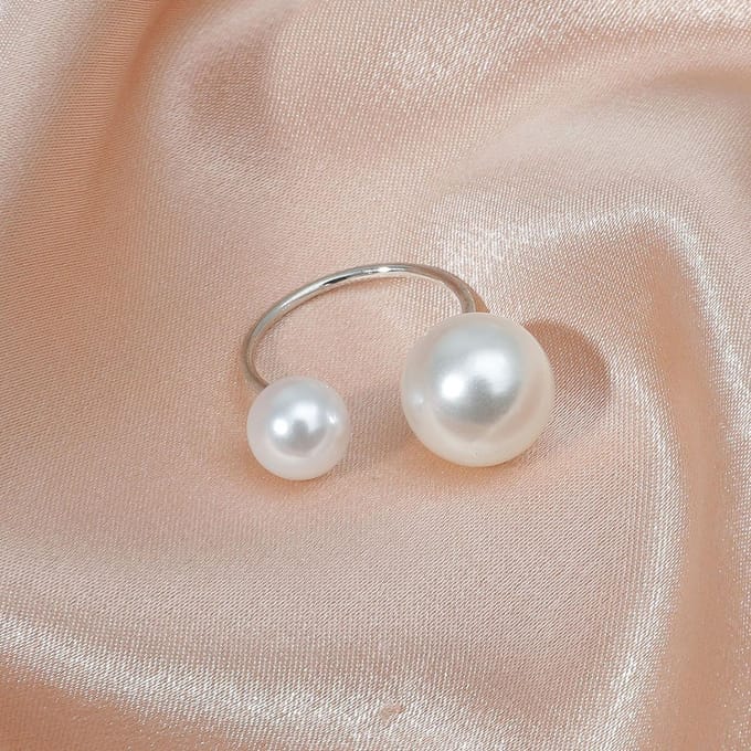Nieuwe Eenvoudige Baroque-formaat Parel Open Ring met Verstelbaar Ontwerp Ring Dames Sieraden zilver
