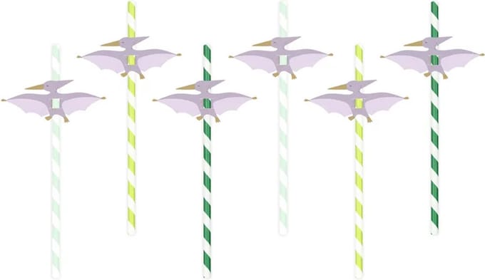 Partydeco - Papieren rietjes Pterodactyl - 19.5 cm - 6 stuks