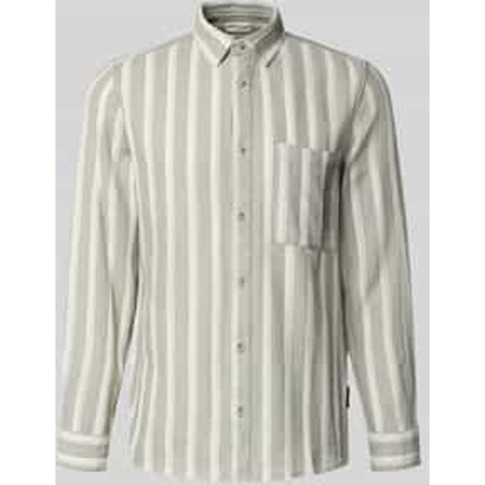 Tom Tailor - Regular fit overhemd van gestructureerd katoen - Maat M - gree white big stripe