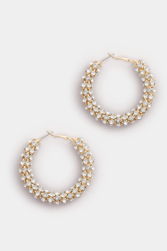 Yours Goudkleurige Diamanten Hoepeloorbellensize One Size