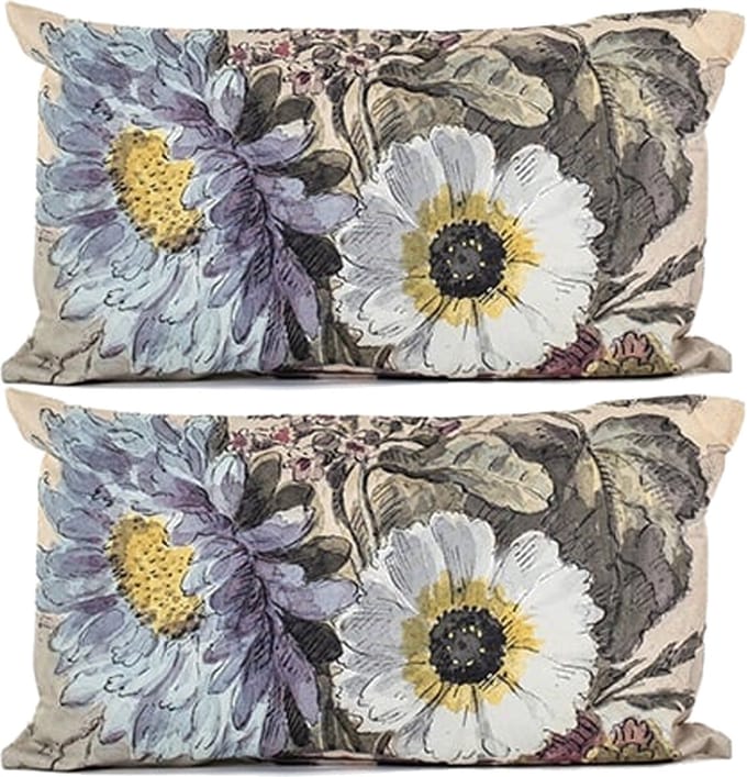 Anna's collection buitenkussen bloem - 2x - Creme/wit - 30 x 50 cm - Water en UV bestendig