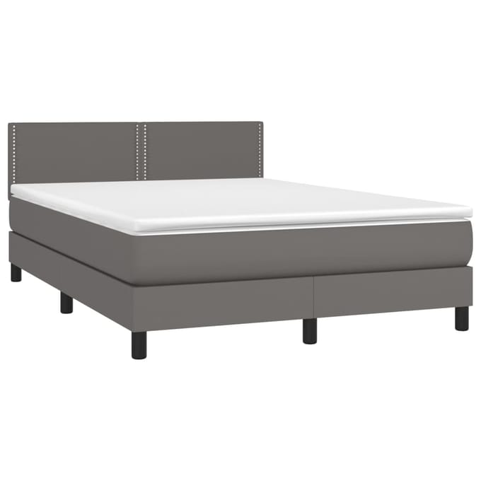 vidaXL - Boxspring - met - matras - en - LED - kunstleer - grijs - 140x190 - cm