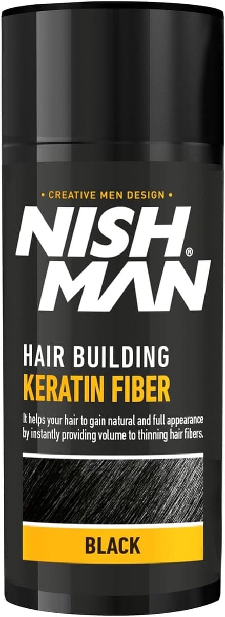 Nishman Black Keratine Haarvezels - Direct Voller Haar - Camoufleert Dunner Wordend Haar