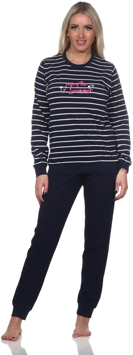 Damespyjama met lange mouwen, gestreepte pyjama met manchetten "Enjoy The Summer"