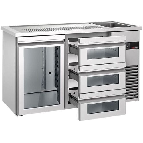 GGM Gastro Bierkoeling PREMIUM - 1550x700mm - 1 glazen deur & 3 laden zilver