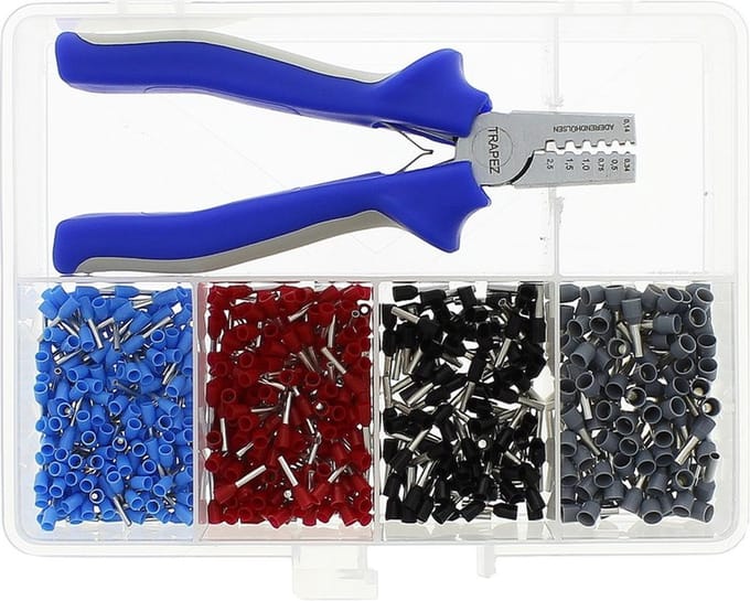 KLEMKO Assortiment geïsoleerde adereindhulzen 0,5-2,5 mm2 en krimptang, Stand