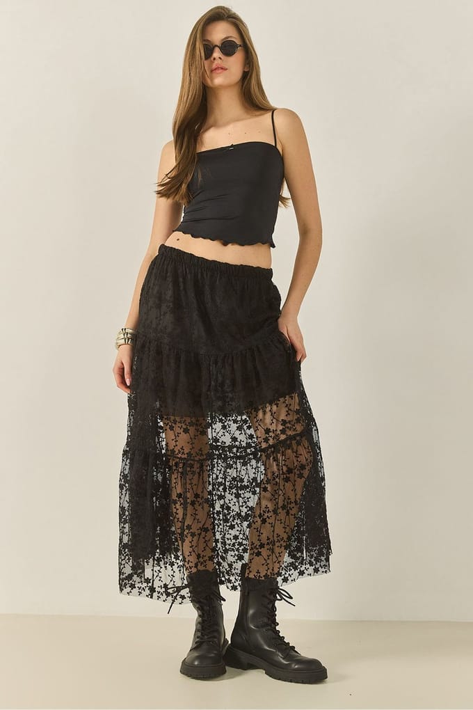 Hoge Taille Bloemen Maxi Rok met Ruffle Detail