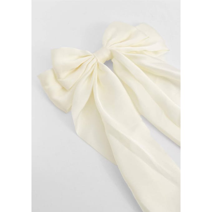 boohoo Dames Creme Grote Satijnen Strik Haarclip | Ivory