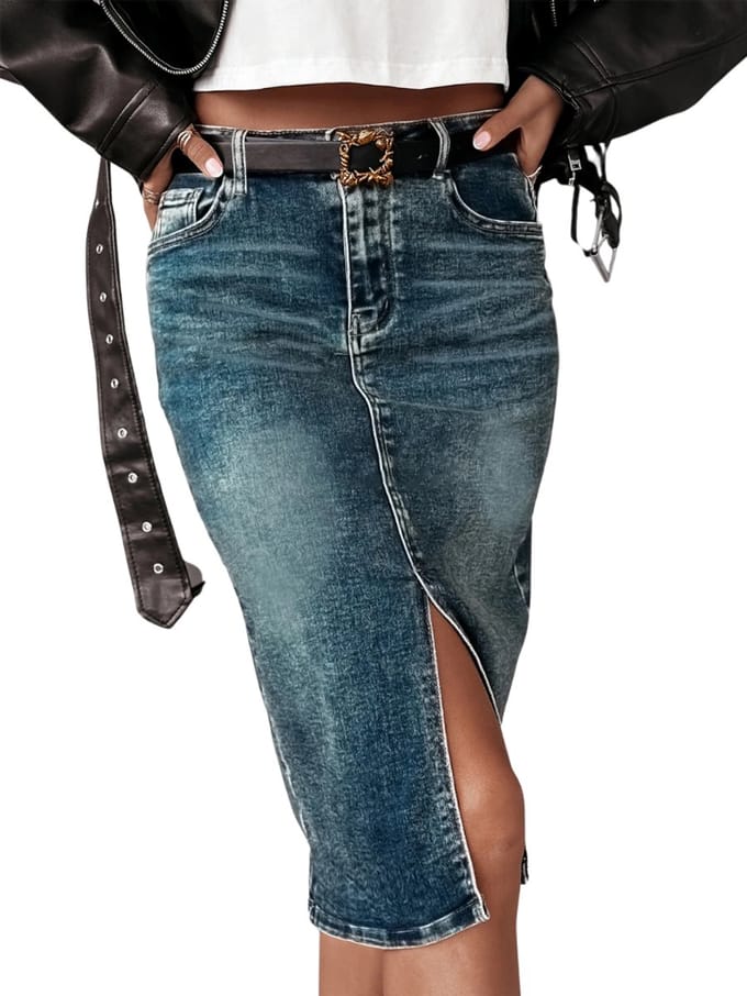 Livano Spijkerrok - Rok - Jeansrok Dames - Denim - Spijkerjurk - L