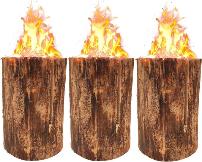 Boomfakkel Set - Houtvuur Tuin - Sfeerverlichting Buiten - Natuurlijk Grenenhout - 3 Stuks Groot - Naturel