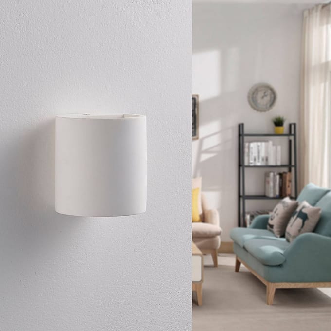 Lindby wandlamp Krista, wit, gips, omhoog/omlaag, overschilderbaar, G9