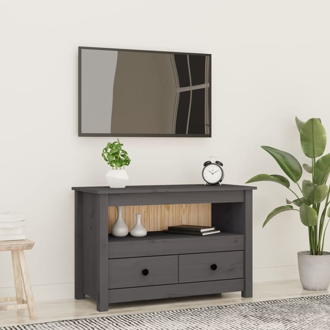 vidaXL - Tv-meubel - 79x35x52 - cm - massief - grenenhout - grijs