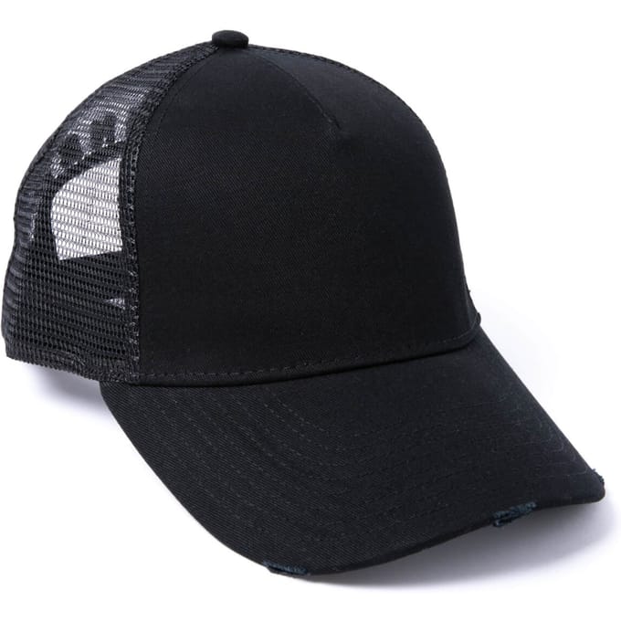 Milliner Plain Distressed Cotton Trucker Black