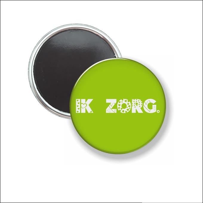 Button Met Magneet 58 MM - Ik Zorg - Lime - NIET VOOR KLEDING