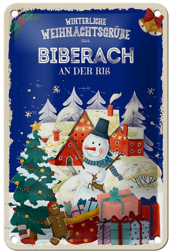 Blechschild Weihnachtsgrüße aus BIBERACH an der Riß Geschenk 12x18cm