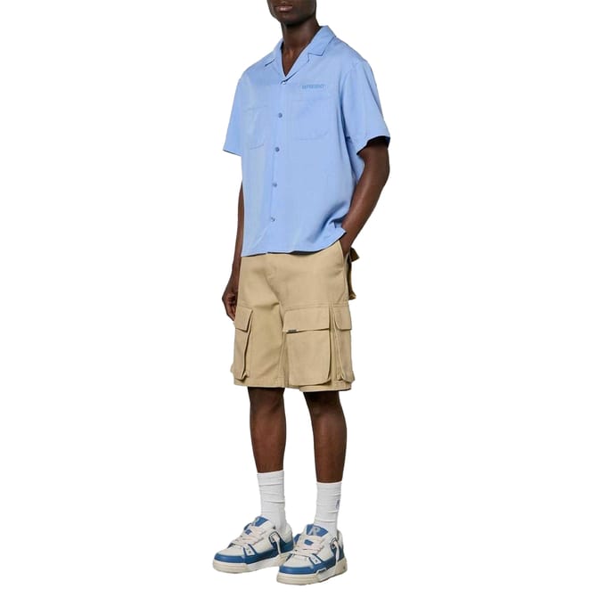 Represent Heren Lyocell Pocket Korte Mouwen Bowling Shirt (Blauw)