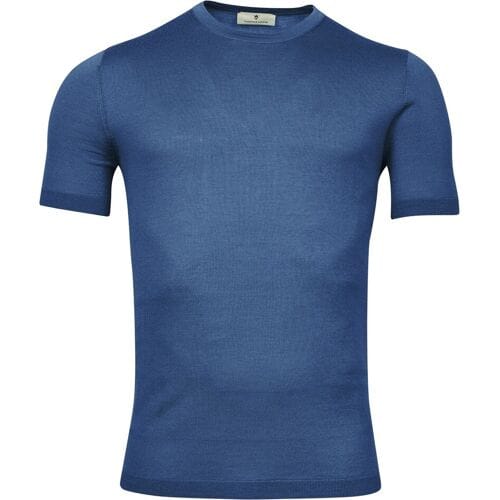 Thomas Maine Trui Pullover Short Sleeve Merino Single Knit Crew Neck Midden Blauw / male