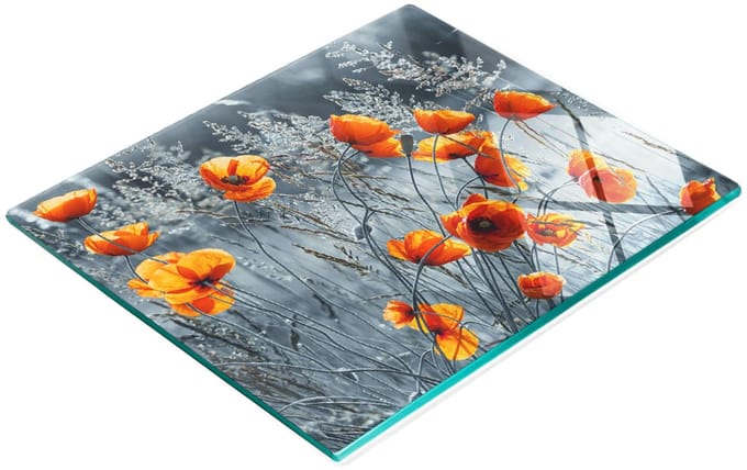 Multifunctionele decoratieve glazen keukenplank met klaprozenmotief, 60x52 cm