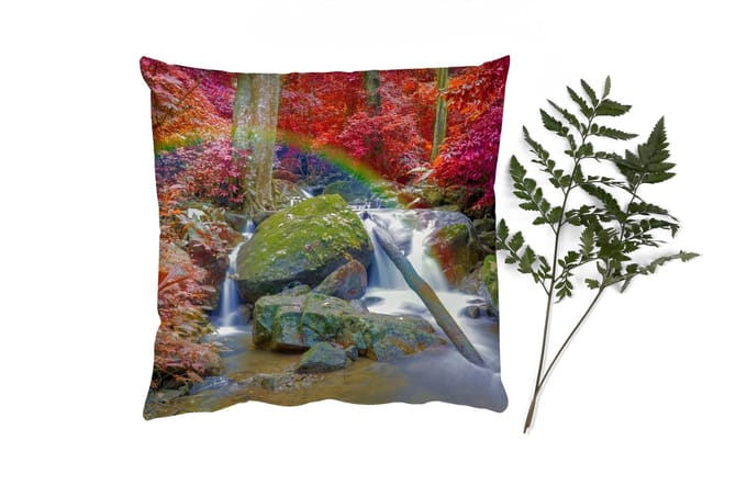 Sierkussens - Kussentjes Woonkamer - 45x45 cm - Regenboog - Waterval - Bomen - Stenen - Mos