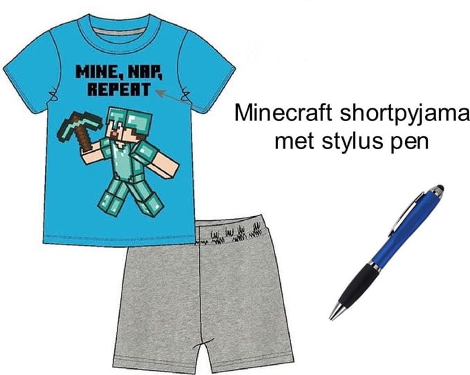 Minecraft Short Pyjama - Shortama - 100% Katoen. Maat 152 cm / 12 jaar - met 1 Stylus Pen
