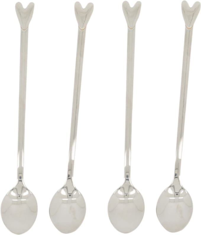 Zusss Set Van 4 Lange Lepels Hartje Zilver - Metaal - Zilver - 17Cm