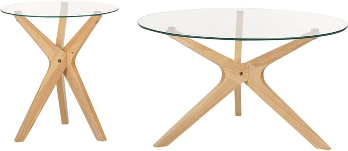 VALLEY - Salontafel set van 2 - Lichthout - Veiligheidsglas
