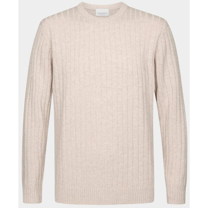 Profuomo Pullover Rib Wol Blend Sand - Maat XL - Heren - Pullovers