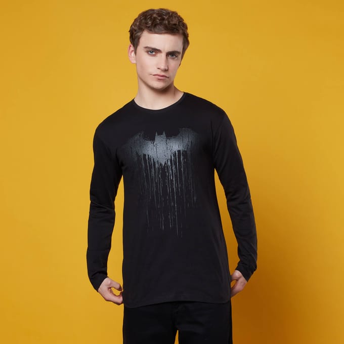 Batman Dripping Logo Long Sleeved T-Shirt - Black - M