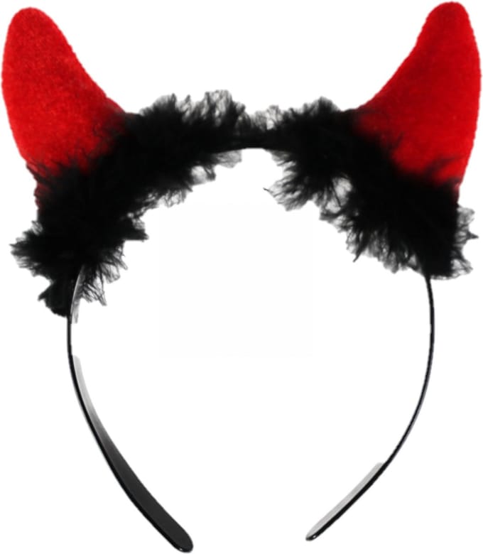Halloween duivel hoorntjes - diadeem - rood - met pluche - themafeesten