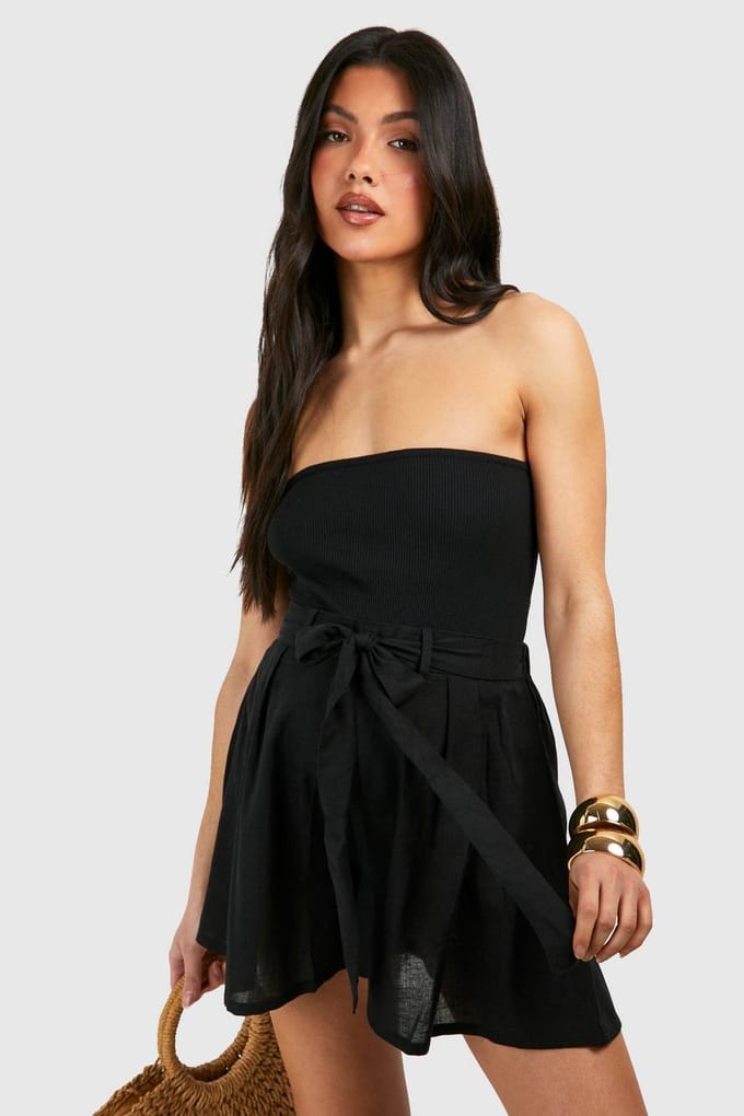 boohoo Dames Maternity Linen Look Belted Shorts | Zwart | Maat: 40