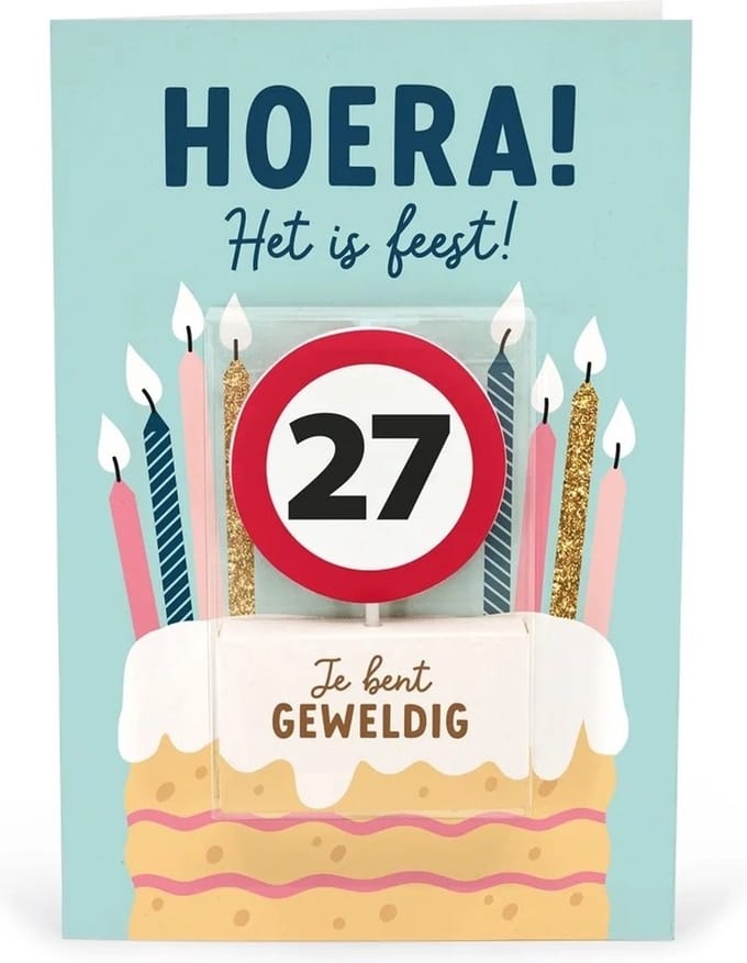 Verjaardagskaart met kaars | 27 jaar | Je bent geweldig
