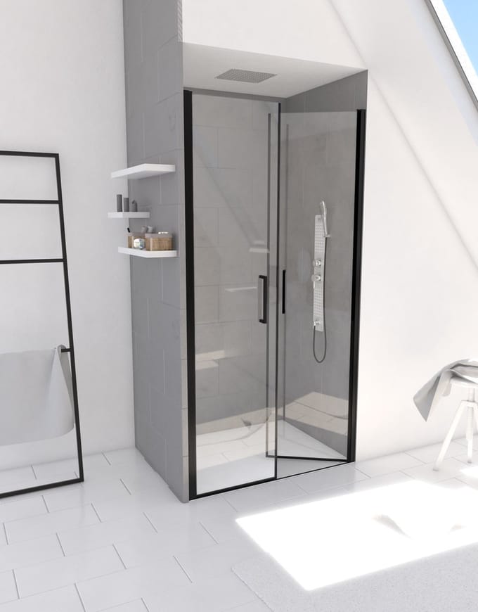 Aurlane Douche Swingdeur Saloon - Helder Glas 6mm - Mat Zwart - 70x200cm
