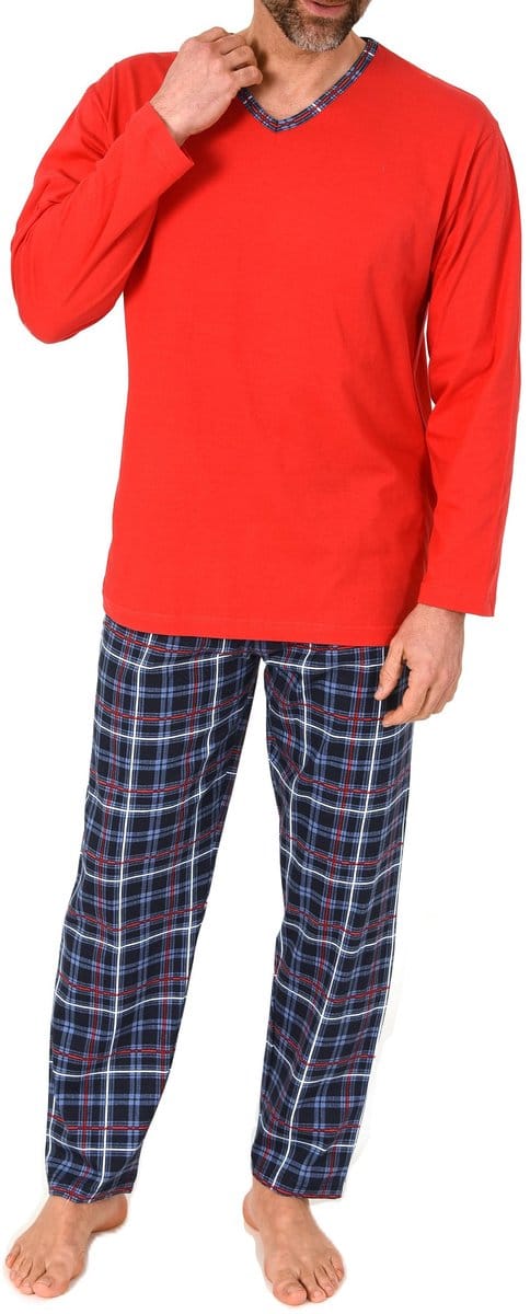 Normann herenpyjama met lange jersey pyjamabroek in geruite look - ook in grote maten