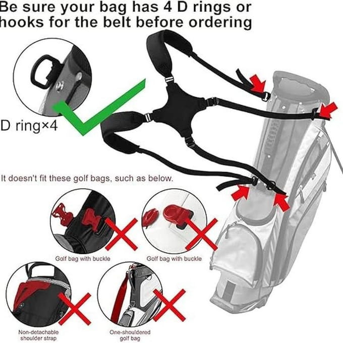 Dubbele Schouder Golftas Riem Verstelbaar Gewatteerd Vervangingsriem Voor Mannen'S Golftas Accessoires black