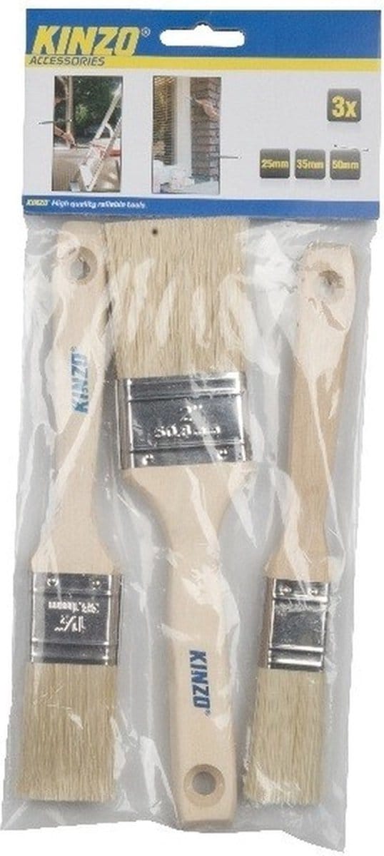 Kinzo Verfkwasten - 3x - plat - 2,5 - 3,8 - 5 cm