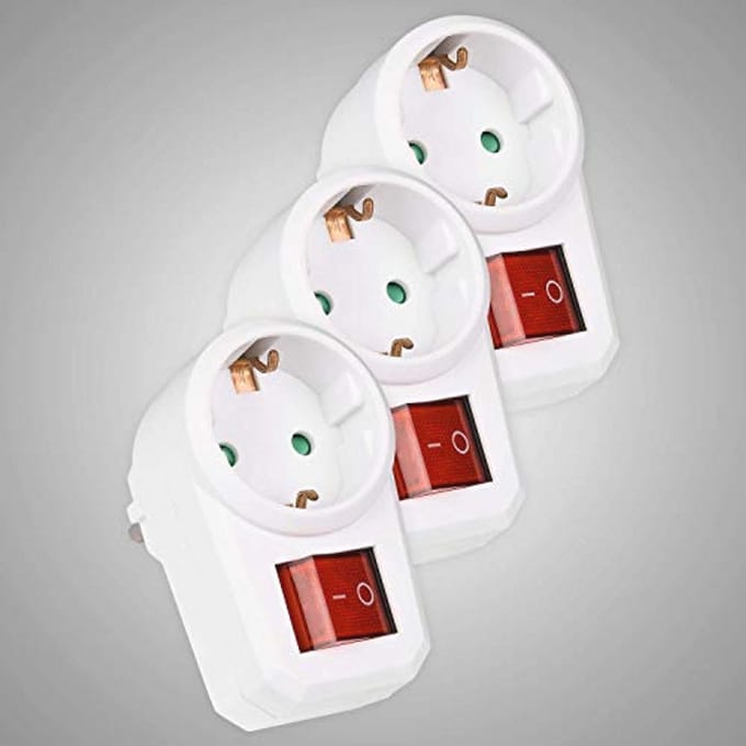 3 Stuks 1-Voudige Stekkeradapter - GS Gecertificeerde Tussenstekker met Schakelaar - Set van 3 Adaptieve Stekkers